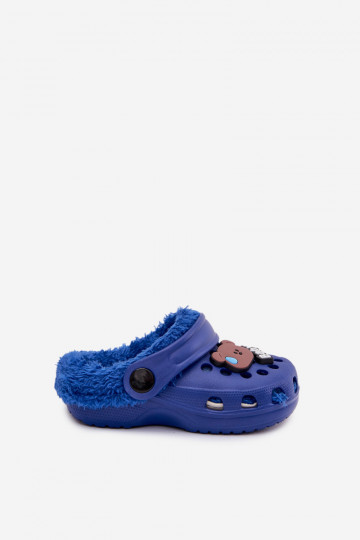Pantofole per bambini calde con pelliccia interna, color blu scuro "Cerelle" 2