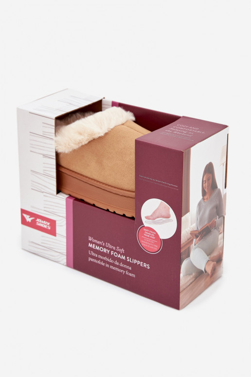 Pantofole da donna con pelliccia, marroni "Eveline"