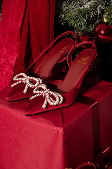 Scarpe con tacco bordeaux con fiocchi e tacco aperto Derissa