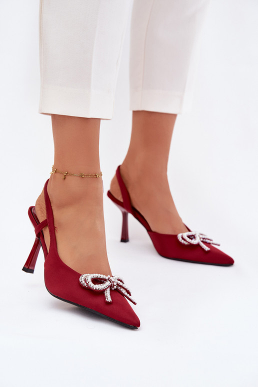 Scarpe con tacco bordeaux con fiocchi e tacco aperto Derissa