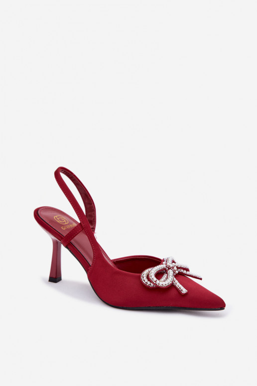 Scarpe con tacco bordeaux con fiocchi e tacco aperto Derissa