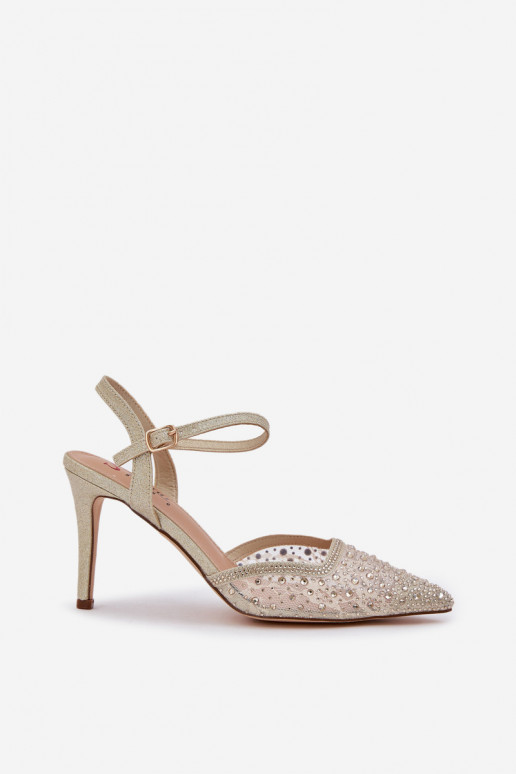 Scarpe con tacco decorate con apertura sul tallone color oro Nadra