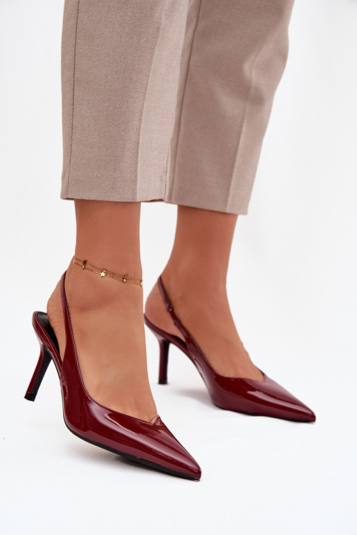 Scarpe Phelia color bordeaux con tacco sottile e effetto lacca