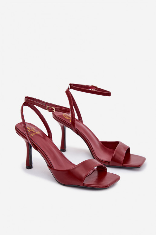 Sandali alti bordeaux da donna con tacchi sottili in pelle sintetica Brisora