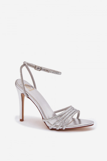 Sandali con tacco sottile e brillanti, colore argento Rosavie 2