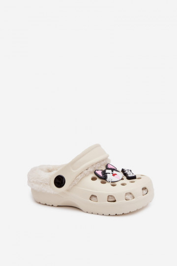 Pantofole per bambini calde con pelliccia interna, color crema "Cerelle"
