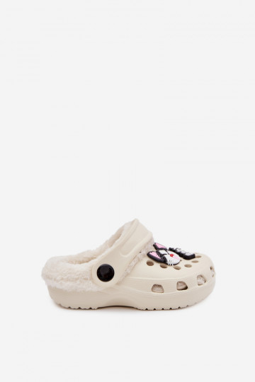 Pantofole per bambini calde con pelliccia interna, color crema "Cerelle" 2