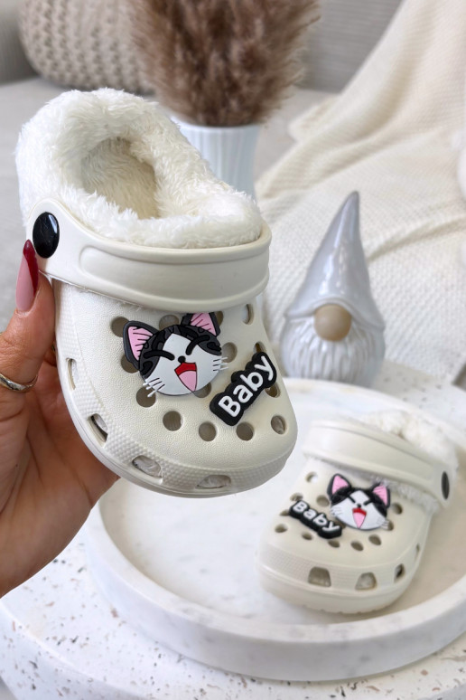 Pantofole per bambini calde con pelliccia interna, color crema "Cerelle"