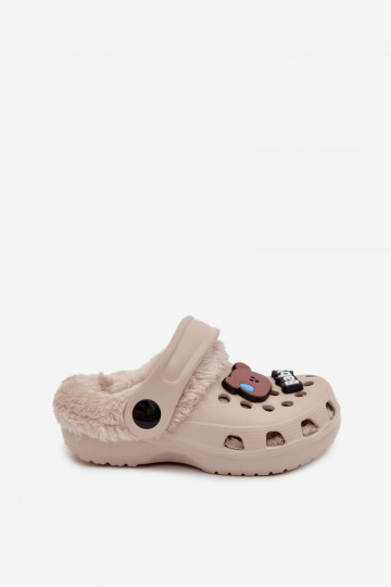 Pantofole per bambini calde con pelliccia interna, color chaki "Cerelle" 2