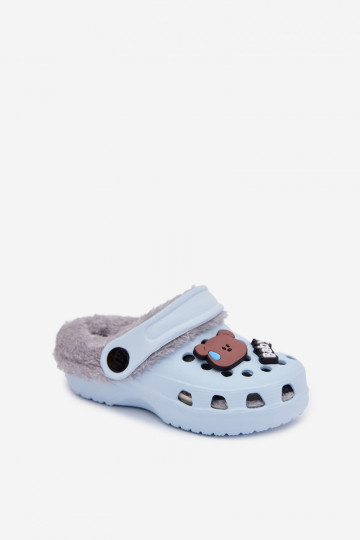Pantofole per bambini calde con pelliccia interna, color blu chiaro "Cerelle"