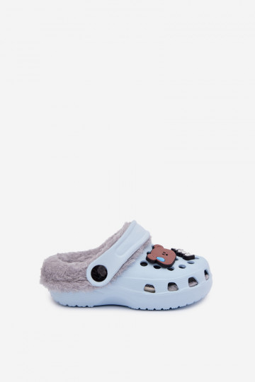 Pantofole per bambini calde con pelliccia interna, color blu chiaro "Cerelle" 2
