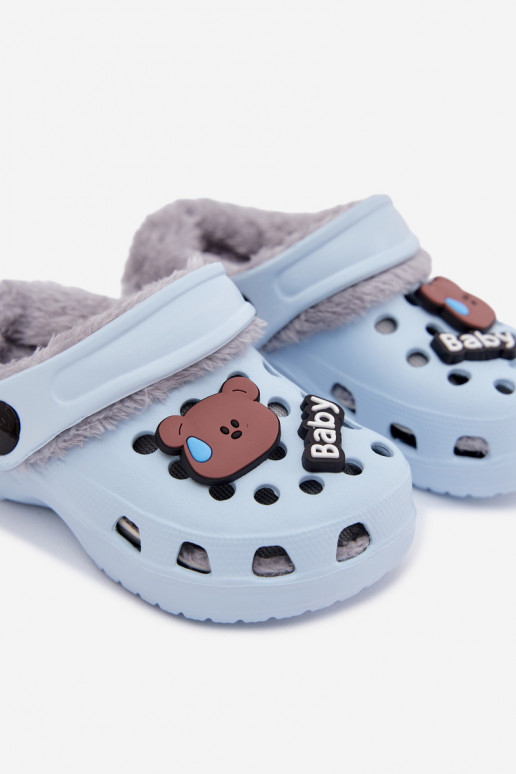Pantofole per bambini calde con pelliccia interna, color blu chiaro "Cerelle"