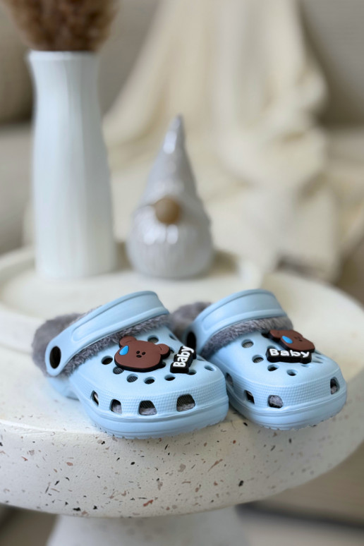 Pantofole per bambini calde con pelliccia interna, color blu chiaro "Cerelle"