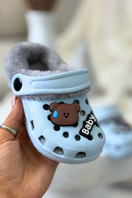 Pantofole per bambini calde con pelliccia interna, color blu chiaro "Cerelle"