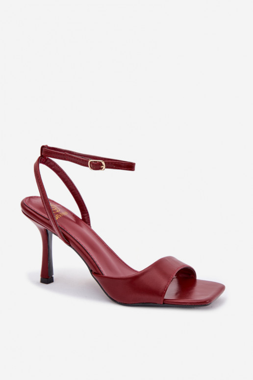 Sandali alti bordeaux da donna con tacchi sottili in pelle sintetica Brisora
