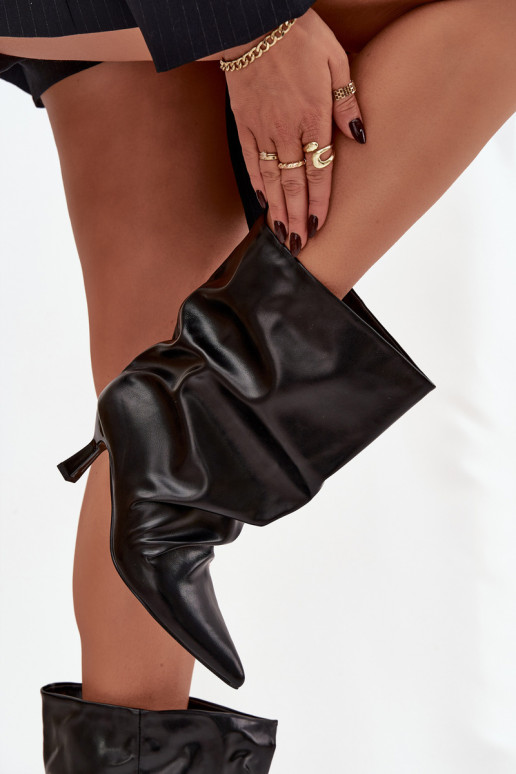 Stivaletti da donna con tacco sottile e parte superiore arricciata neri Inarisse