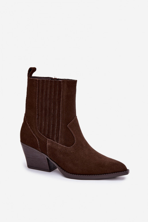 Stivali da cowboy in camoscio marroni con tacco, foderati Dylira