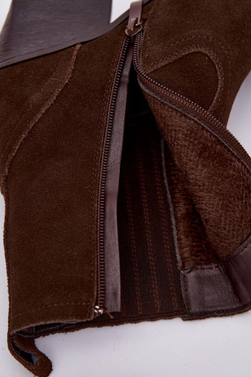 Stivali da cowboy in camoscio marroni con tacco, foderati Dylira