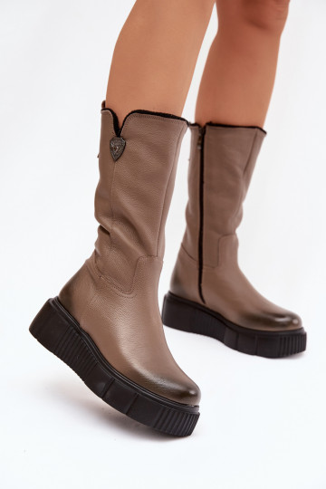 Stivali in pelle da donna Zazoo 70121 con lana color sabbia