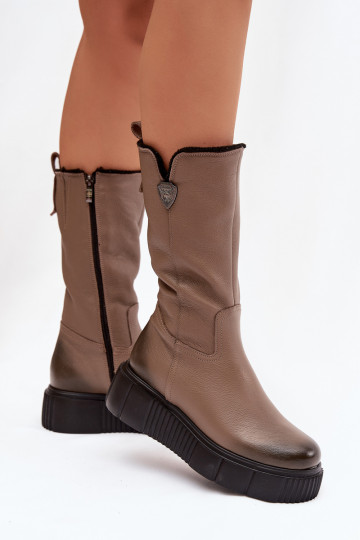 Stivali in pelle da donna Zazoo 70121 con lana color sabbia 2