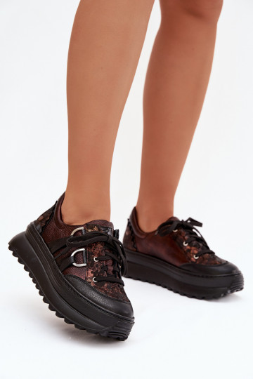 Sneakers in pelle per donna con plateau Tai turiciejka 06562-25 color cioccolato