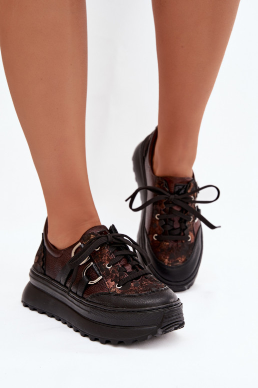 Pelle Scarpe modello sneakers Femminile con una piattaforma Deveciejka 06562-25 CzekoladoAe