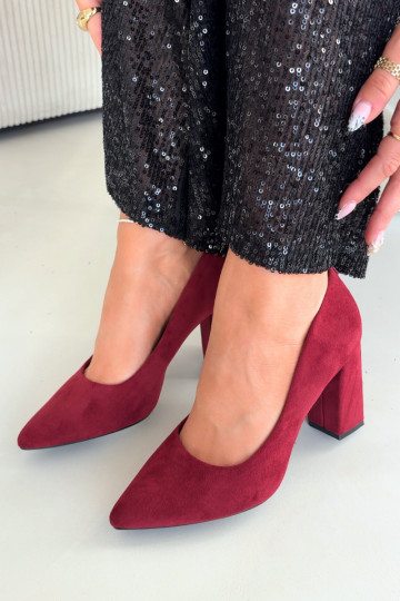 Scarpe in camoscio con tacco Sergio Leone PB216, color bordeaux 2