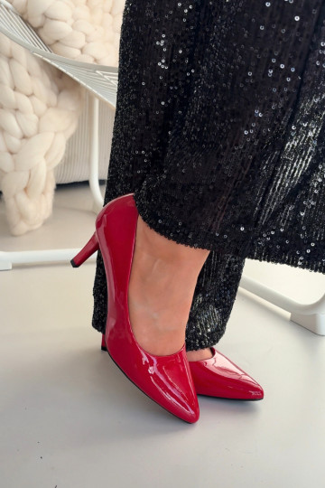 Scarpe con tacco rosse effetto vernice Sergio Leone 1336