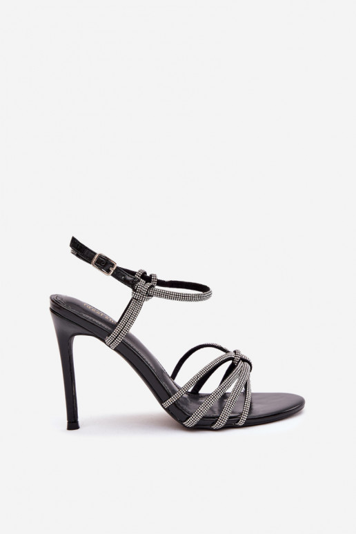 Sandali da donna con tacchi sottili con strisce E zirconi colore nero Tanelle