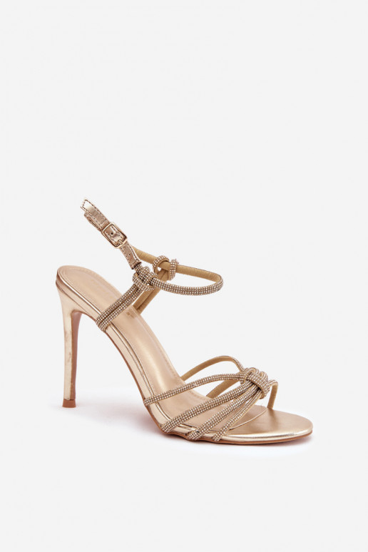 Sandali da donna con tacchi sottili con strisce E zirconi colore dorato Tanelle