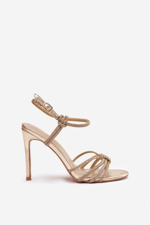 Sandali da donna con tacchi sottili con strisce E zirconi colore dorato Tanelle