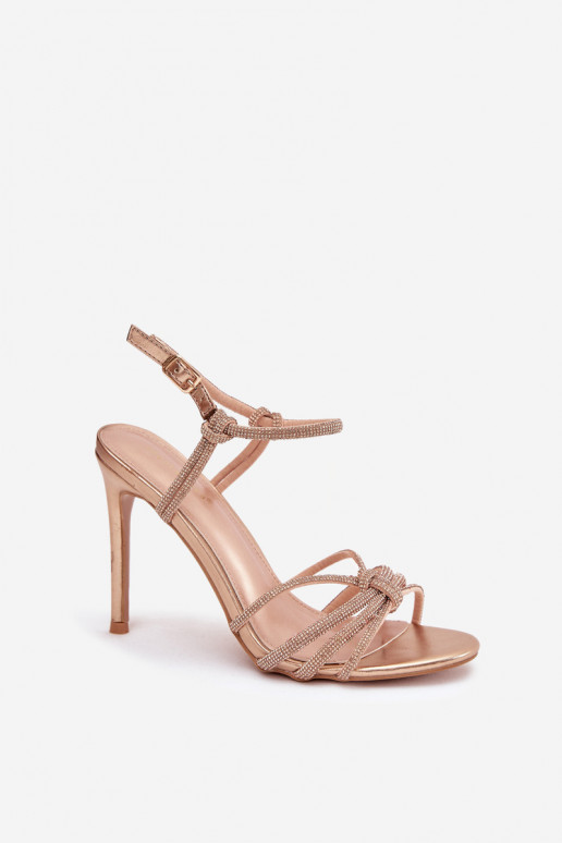 Sandali da donna con tacchi sottili con strisce E zirconi Szampańskie Tanelle