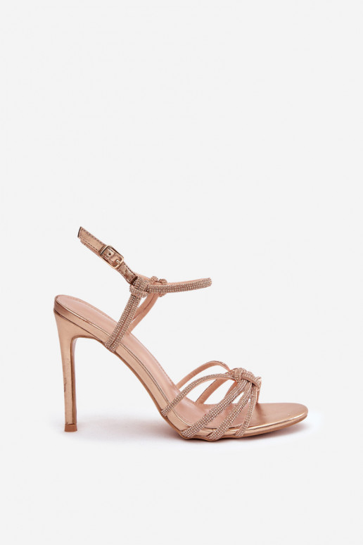 Sandali da donna con tacchi sottili con strisce E zirconi Szampańskie Tanelle