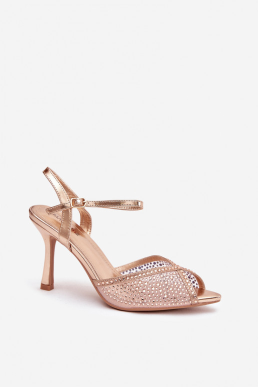 Sandali da donna con tacchi sottili Con decorazione Szampańskie Peloria