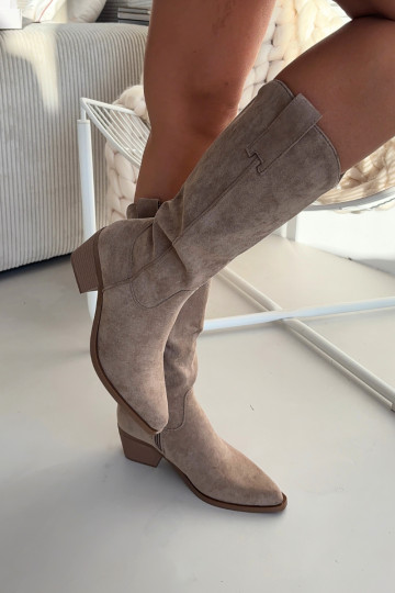 Stivali alti da donna in stile cowboy color chaki Jazelle