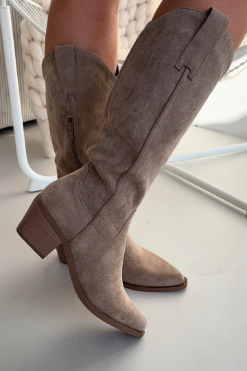 Stivali alti da donna in stile cowboy color chaki Jazelle 2