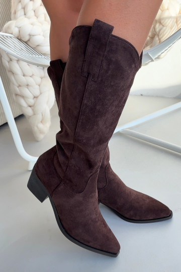 Stivali alti da donna in stile cowboy color cioccolato Jazelle