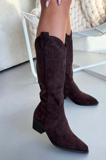Stivali alti da donna in stile cowboy color cioccolato Jazelle 2