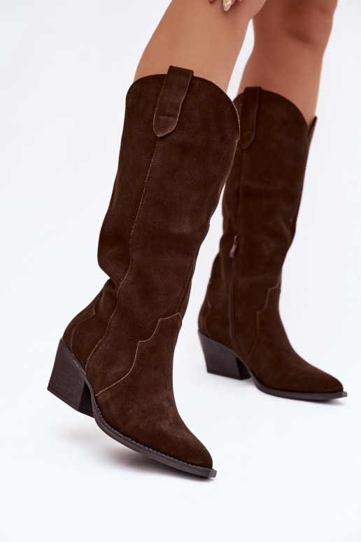 Pelle dalla pelle scamosciata stivali stile coAboy Femminile riscaldamento CzekoladoAe Urselle