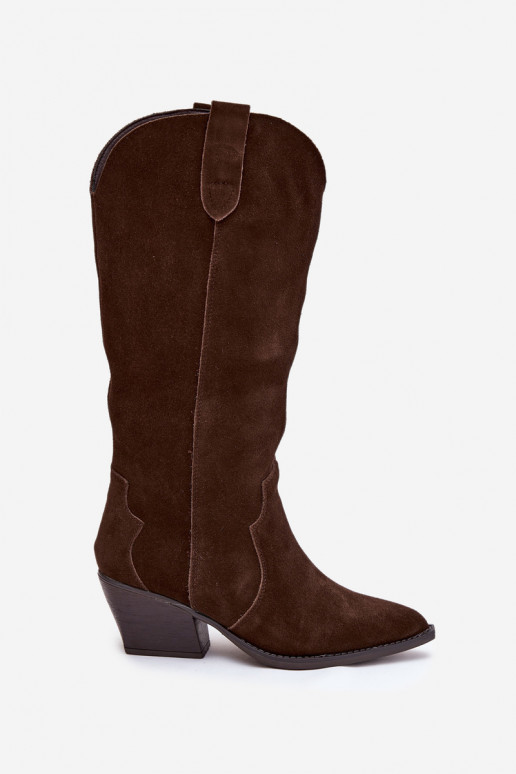 Pelle dalla pelle scamosciata stivali stile coAboy Femminile riscaldamento CzekoladoAe Urselle