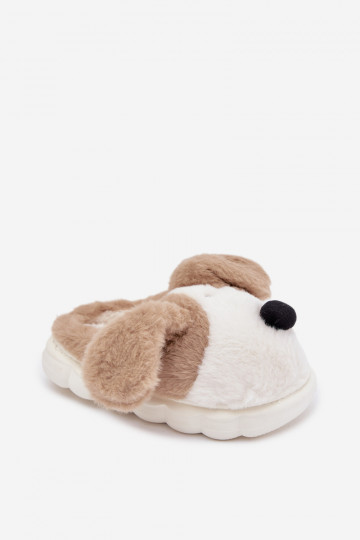 Pantofole color sabbia per bambino con pelliccia "Cuccioli" Farnise