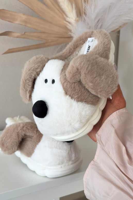 Pantofole color sabbia per bambino con pelliccia "Cuccioli" Farnise