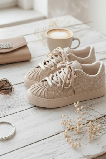 Scarpe da donna sportive decorate color sabbia Calissea 2