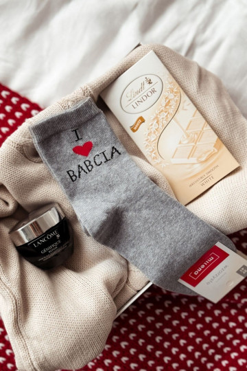 Calze donna con scritta "I Love Babcia" color grigio