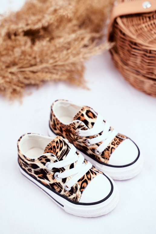 Scarpe per il tempo libero per bambini con motivi di pelliccia di leopardo colore marrone Berni