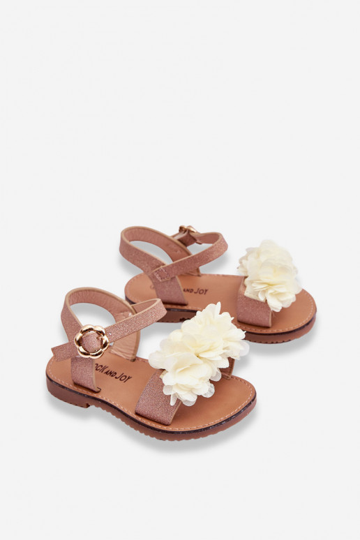 Alla moda Sandali per bambini con fiori beige-colore dorato Poly