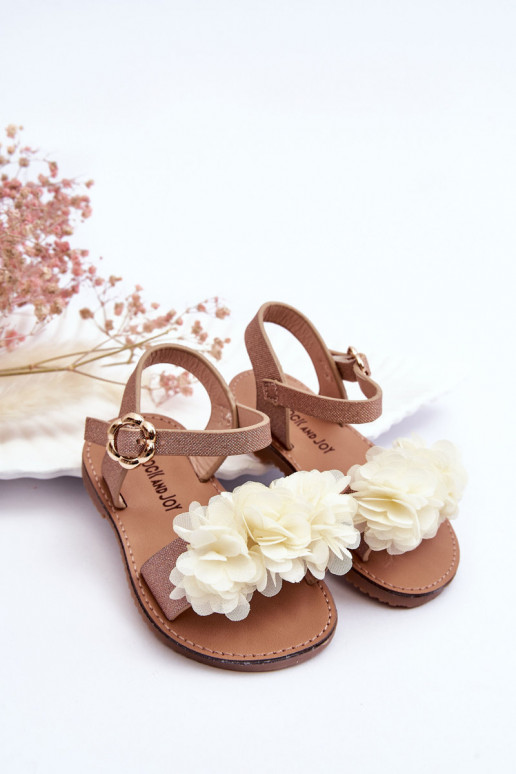 Alla moda Sandali per bambini con fiori beige-colore dorato Poly
