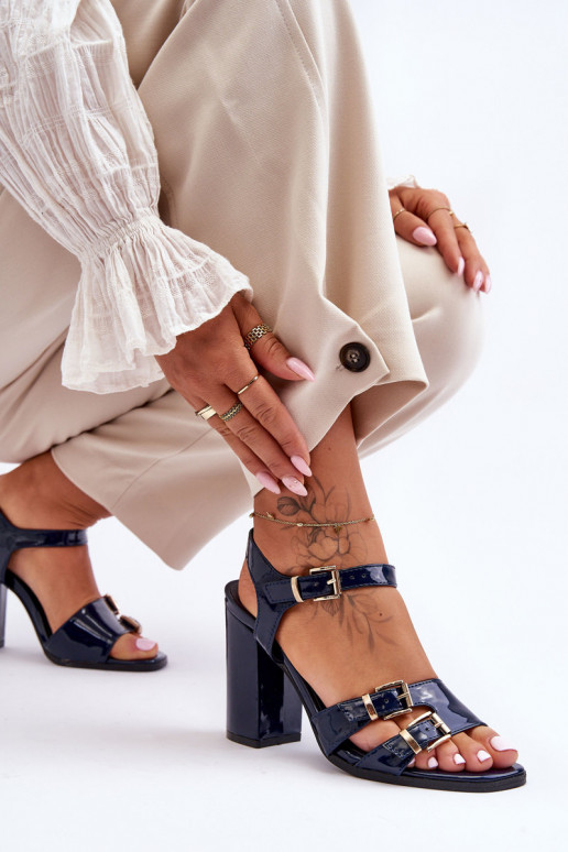 con effetto vernice Sandali col tacco alto S.Barski 80-3 blu scuro