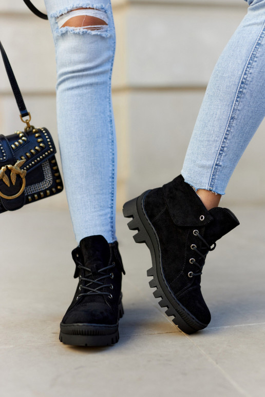 dalla pelle scamosciata Primavera Stivali scarpe con cinghie colore nero Dalles