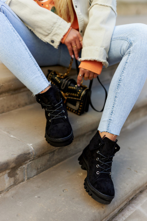 dalla pelle scamosciata Primavera Stivali scarpe con cinghie colore nero Dalles